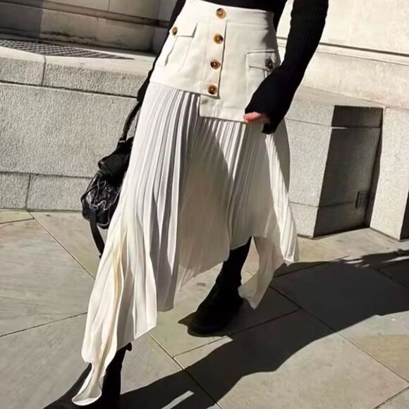 NWT COMMENSE  high-waisted, pleated maxi skirt. SZ large - Picture 1 of 11